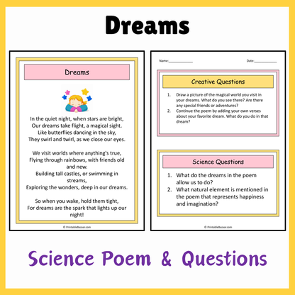 Dreams | Science Poem Reading Comprehension Activity