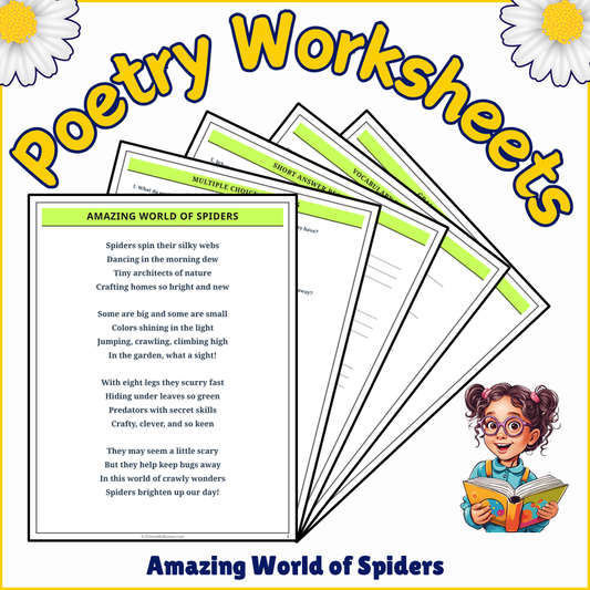 Amazing World of Spiders | Poem Grammar Worksheet Printable Activity