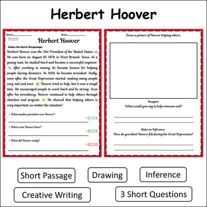 Herbert Hoover | Short Reading Comprehension Creative Worksheet