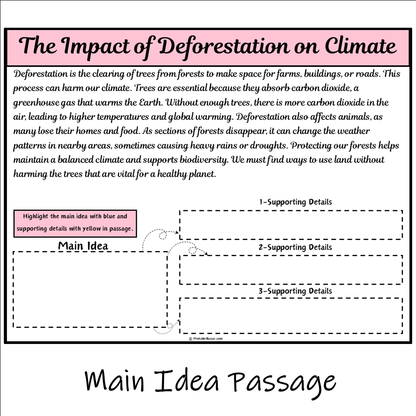 The Impact of Deforestation on Climate | Main Idea and Supporting Details Reading Passage and Questions