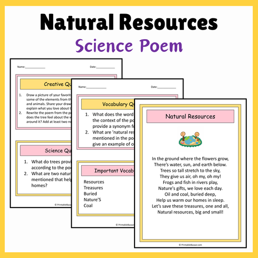 Natural Resources | Science Poem Reading Comprehension Activity