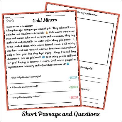 Gold Miners | Short Reading Comprehension Creative Worksheet