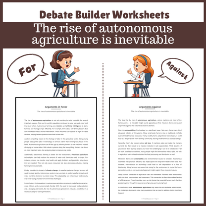 The rise of autonomous agriculture is inevitable | Favour and Against Worksheet Printable Activity