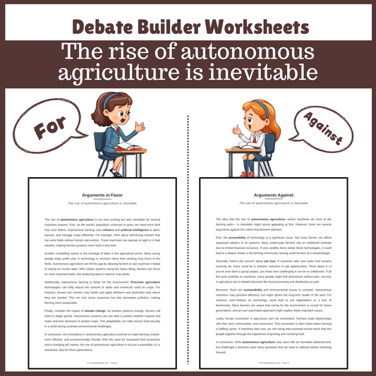 The rise of autonomous agriculture is inevitable | Favour and Against Worksheet Printable Activity