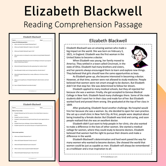 Elizabeth Blackwell | Reading Comprehension Passage Printable Activity