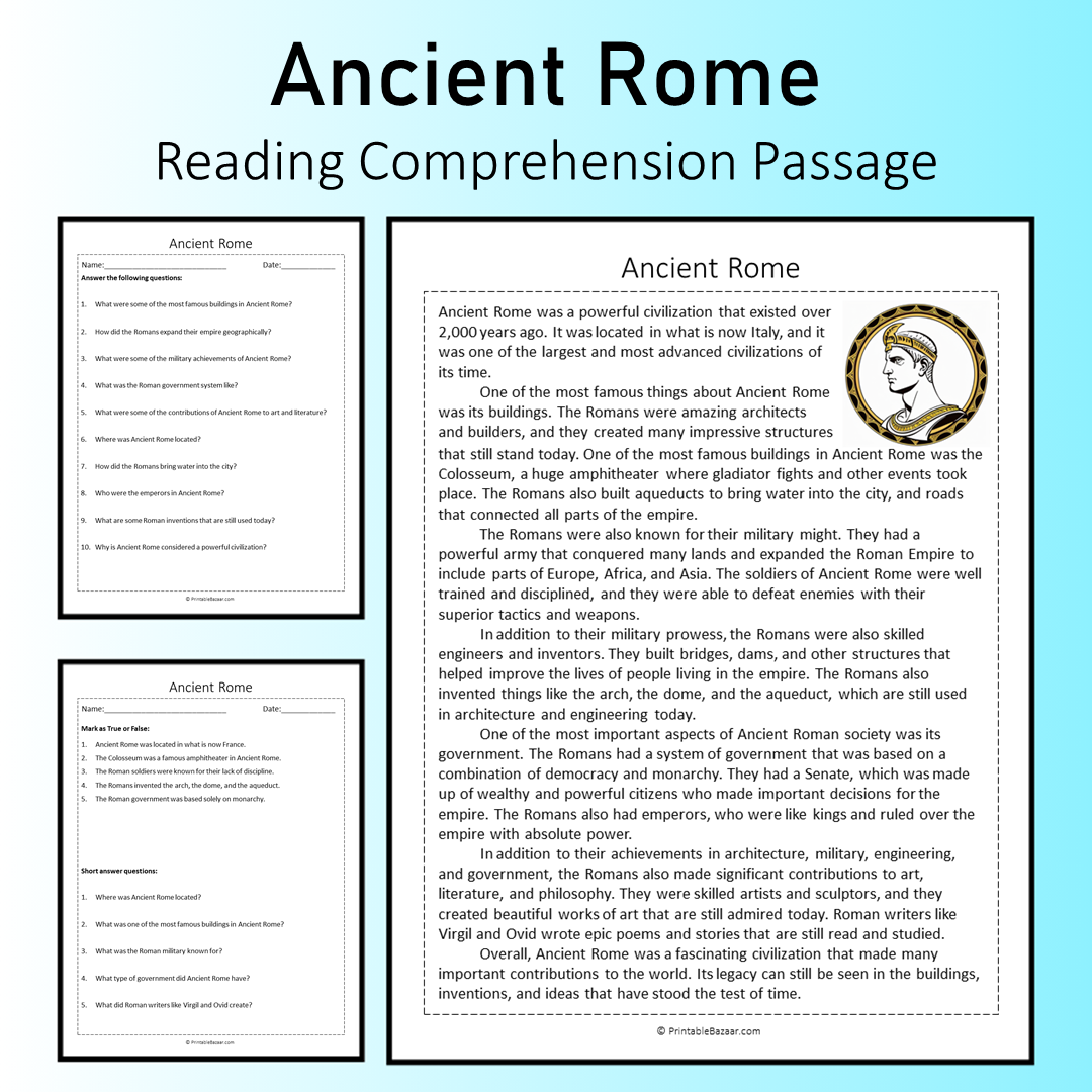 Ancient Rome | Reading Comprehension Passage Printable Worksheet