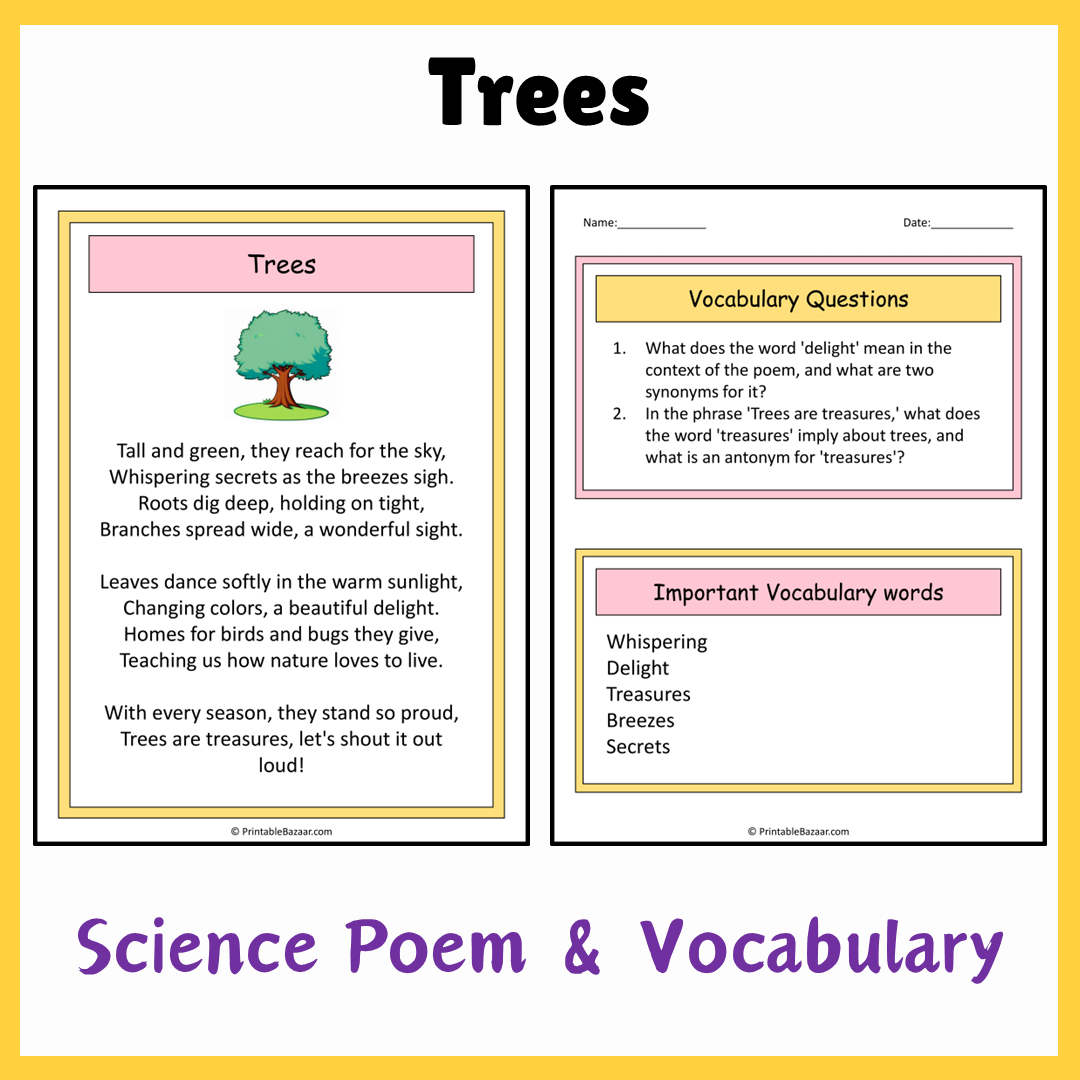 Trees | Science Poem Reading Comprehension Activity