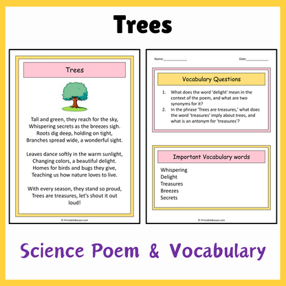 Trees | Science Poem Reading Comprehension Activity