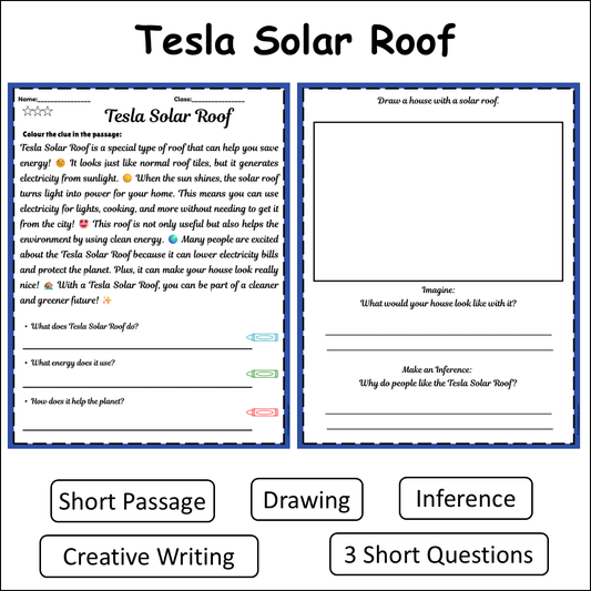 Tesla Solar Roof | Short Reading Comprehension Creative Worksheet
