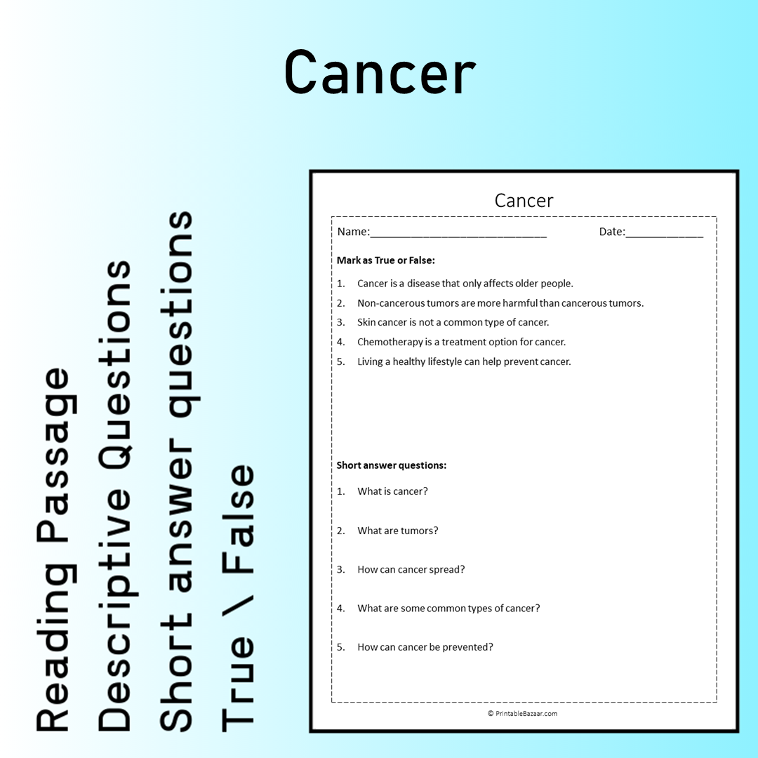 Cancer | Reading Comprehension Passage Printable Worksheet
