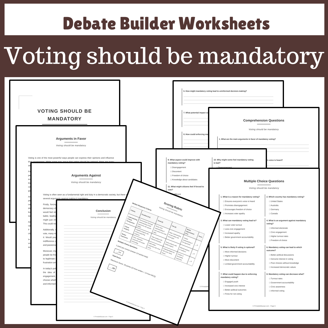 Voting should be mandatory | Favour and Against Worksheet Printable Activity