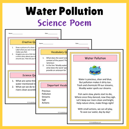 Water Pollution | Science Poem Reading Comprehension Activity