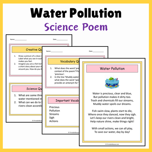 Water Pollution | Science Poem Reading Comprehension Activity