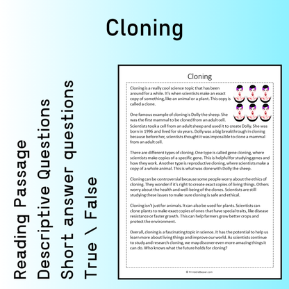 Cloning | Reading Comprehension Passage Printable Worksheet