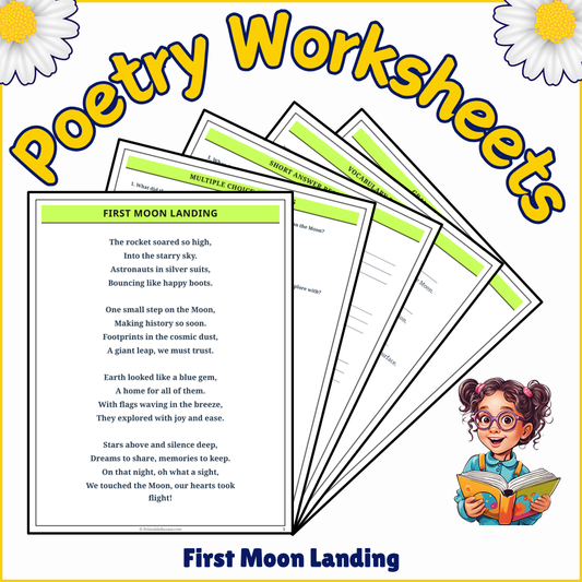 First Moon Landing | Poem Grammar Worksheet Printable Activity