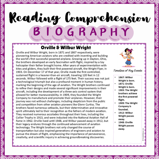 Orville & Wilbur Wright | Biography Reading Comprehension and Questions Worksheet