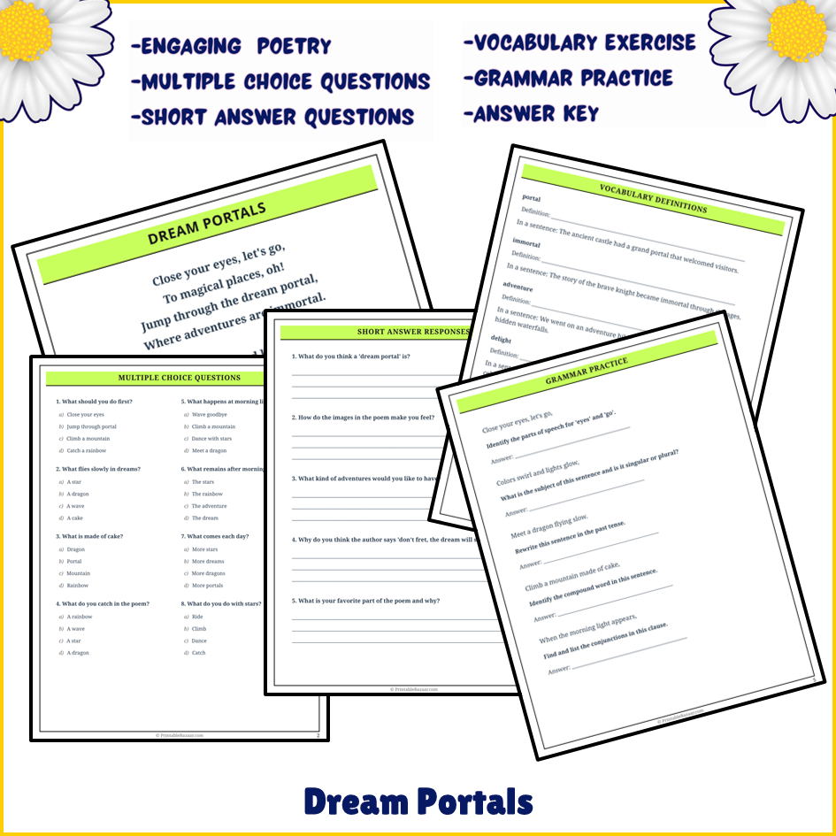 Dream Portals | Poem Grammar Worksheet Printable Activity