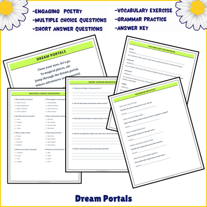 Dream Portals | Poem Grammar Worksheet Printable Activity