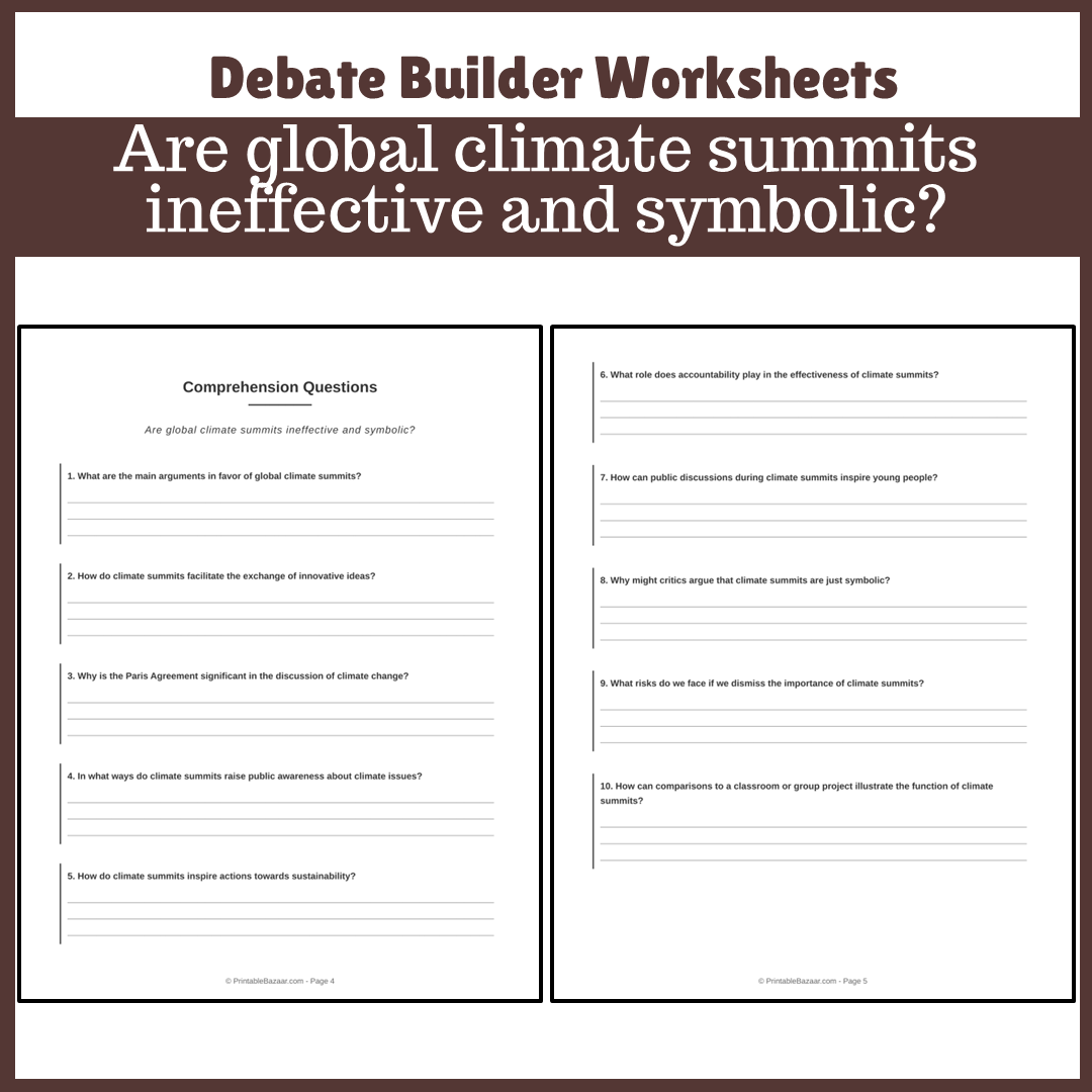 Are global climate summits ineffective and symbolic? | Favour and Against Worksheet Printable Activity