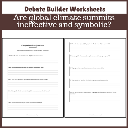 Are global climate summits ineffective and symbolic? | Favour and Against Worksheet Printable Activity