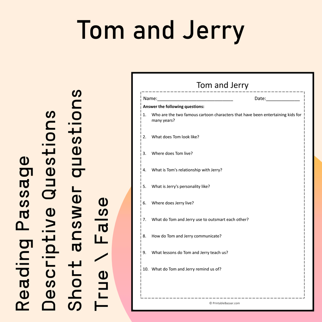 Tom and Jerry | Reading Comprehension Passage Printable Activity