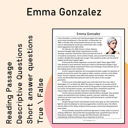 Emma Gonzalez | Reading Comprehension Passage Printable Activity