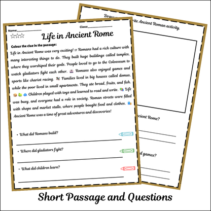 Life in Ancient Rome | Short Reading Comprehension Creative Worksheet