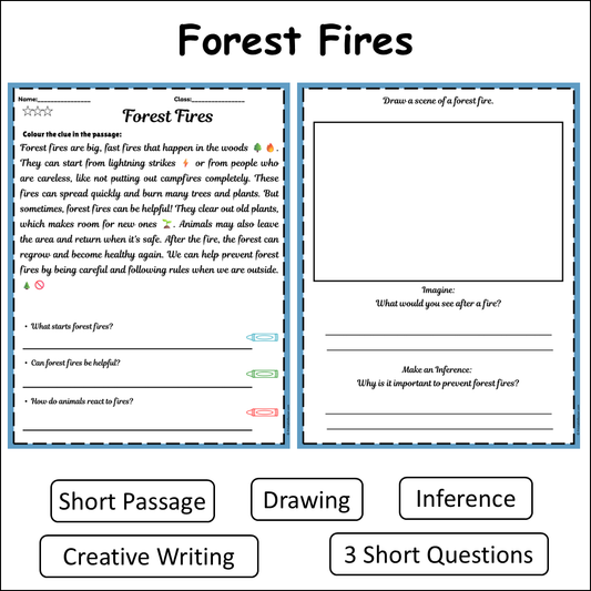 Forest Fires | Short Reading Comprehension Creative Worksheet