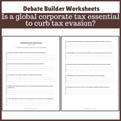 Is a global corporate tax essential to curb tax evasion? | Favour and Against Worksheet Printable Activity