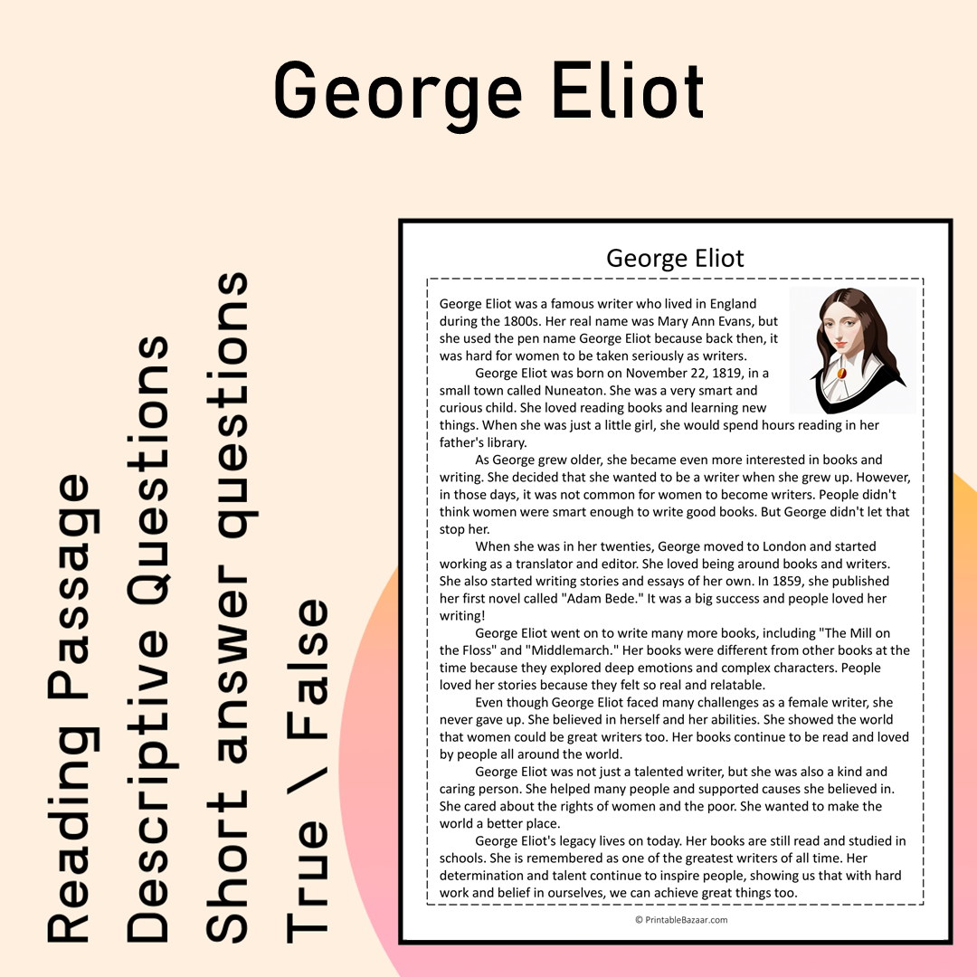 George Eliot | Reading Comprehension Passage Printable Activity