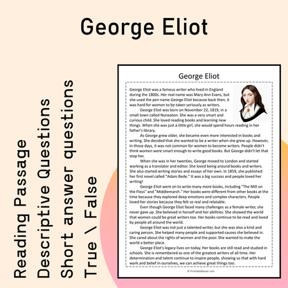 George Eliot | Reading Comprehension Passage Printable Activity