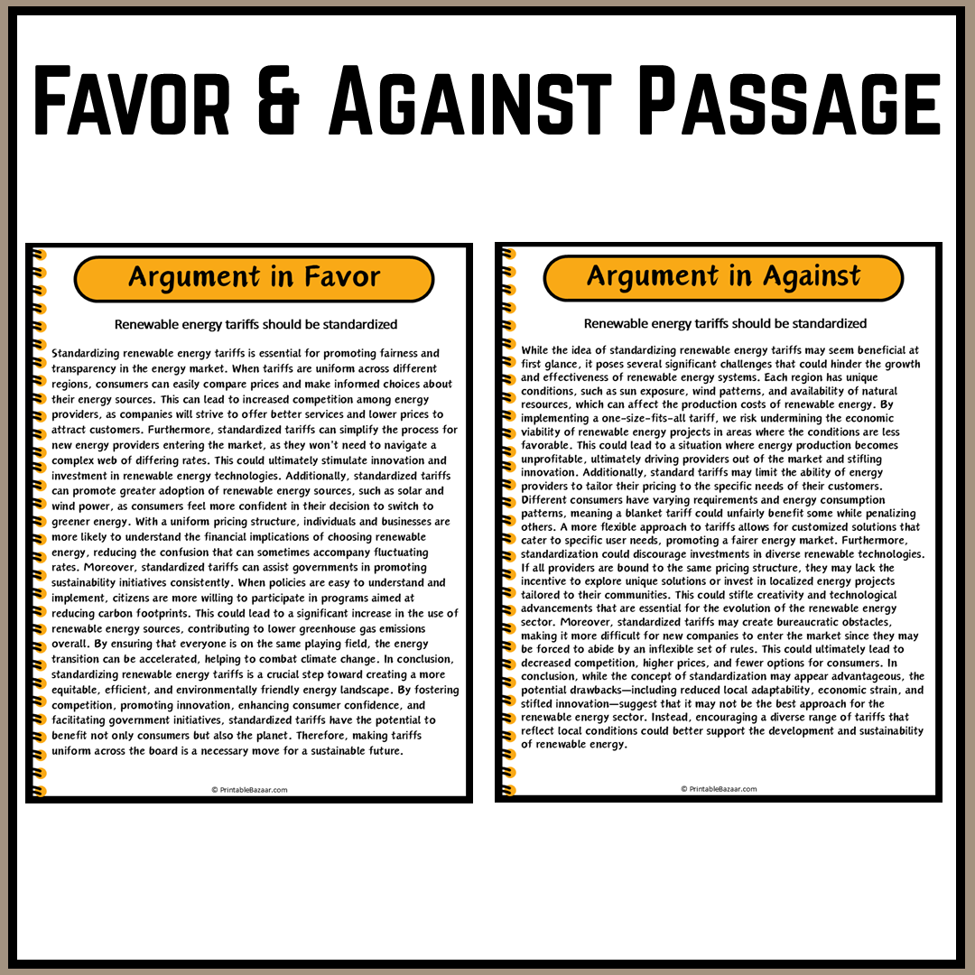 Renewable energy tariffs should be standardized | Debate Case Study Worksheet