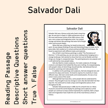 Salvador Dali | Reading Comprehension Passage Printable Activity