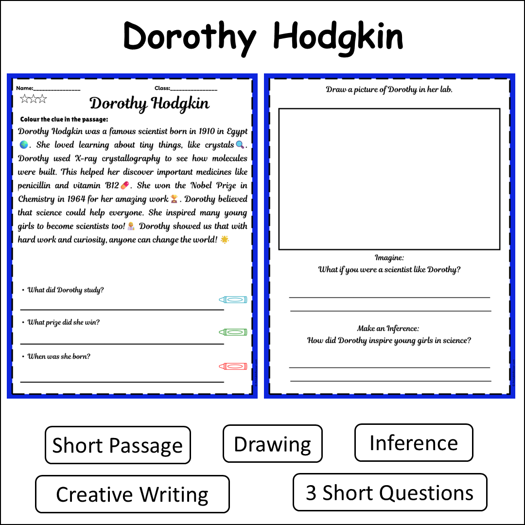 Dorothy Hodgkin | Short Reading Comprehension Creative Worksheet