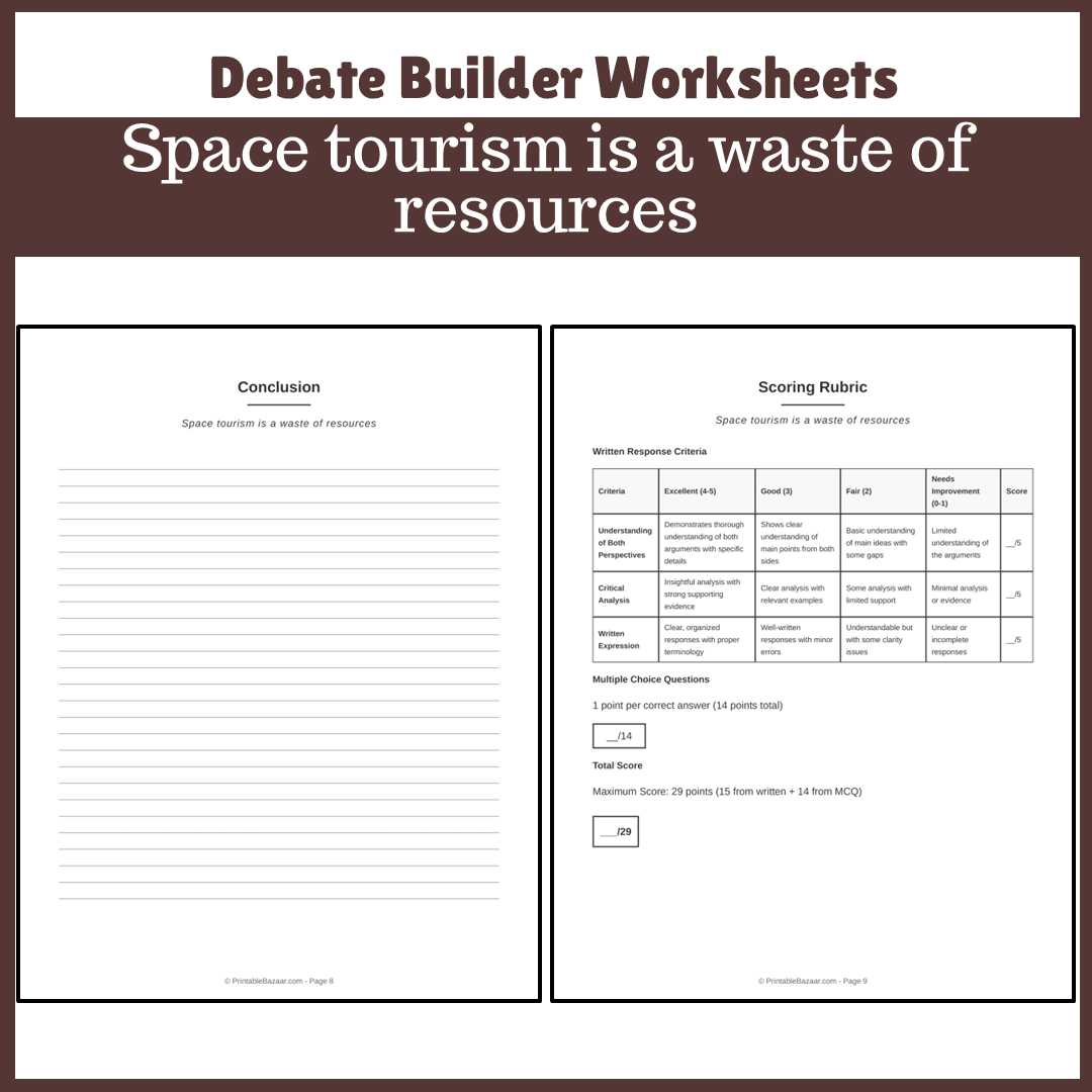 Space tourism is a waste of resources | Favour and Against Worksheet Printable Activity