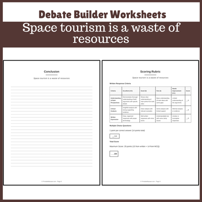 Space tourism is a waste of resources | Favour and Against Worksheet Printable Activity