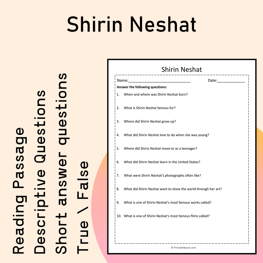 Shirin Neshat | Reading Comprehension Passage Printable Activity