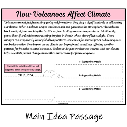 How Volcanoes Affect Climate | Main Idea and Supporting Details Reading Passage and Questions