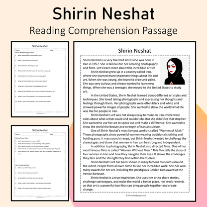 Shirin Neshat | Reading Comprehension Passage Printable Activity