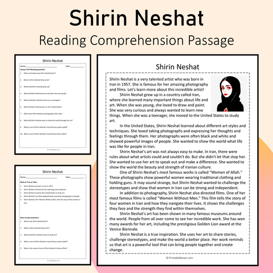 Shirin Neshat | Reading Comprehension Passage Printable Activity