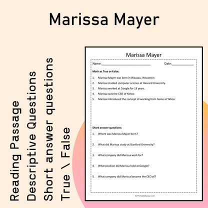 Marissa Mayer | Reading Comprehension Passage Printable Activity
