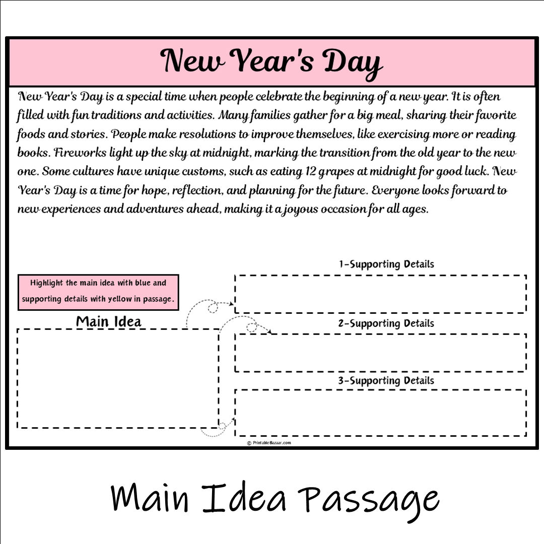 New Year's Day | Main Idea and Supporting Details Reading Passage and Questions