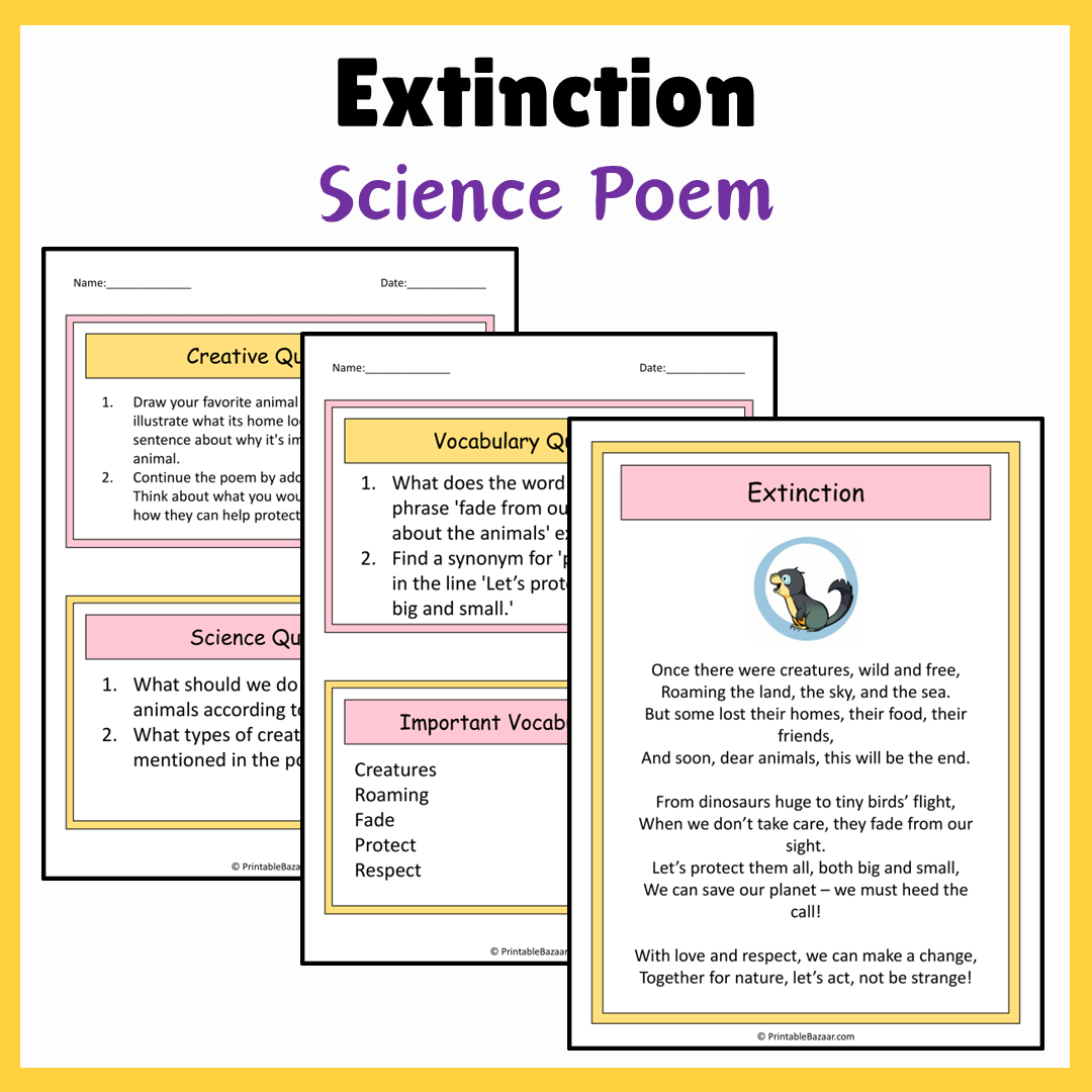 Extinction | Science Poem Reading Comprehension Activity