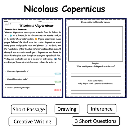 Nicolaus Copernicus | Short Reading Comprehension Creative Worksheet