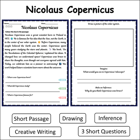 Nicolaus Copernicus | Short Reading Comprehension Creative Worksheet