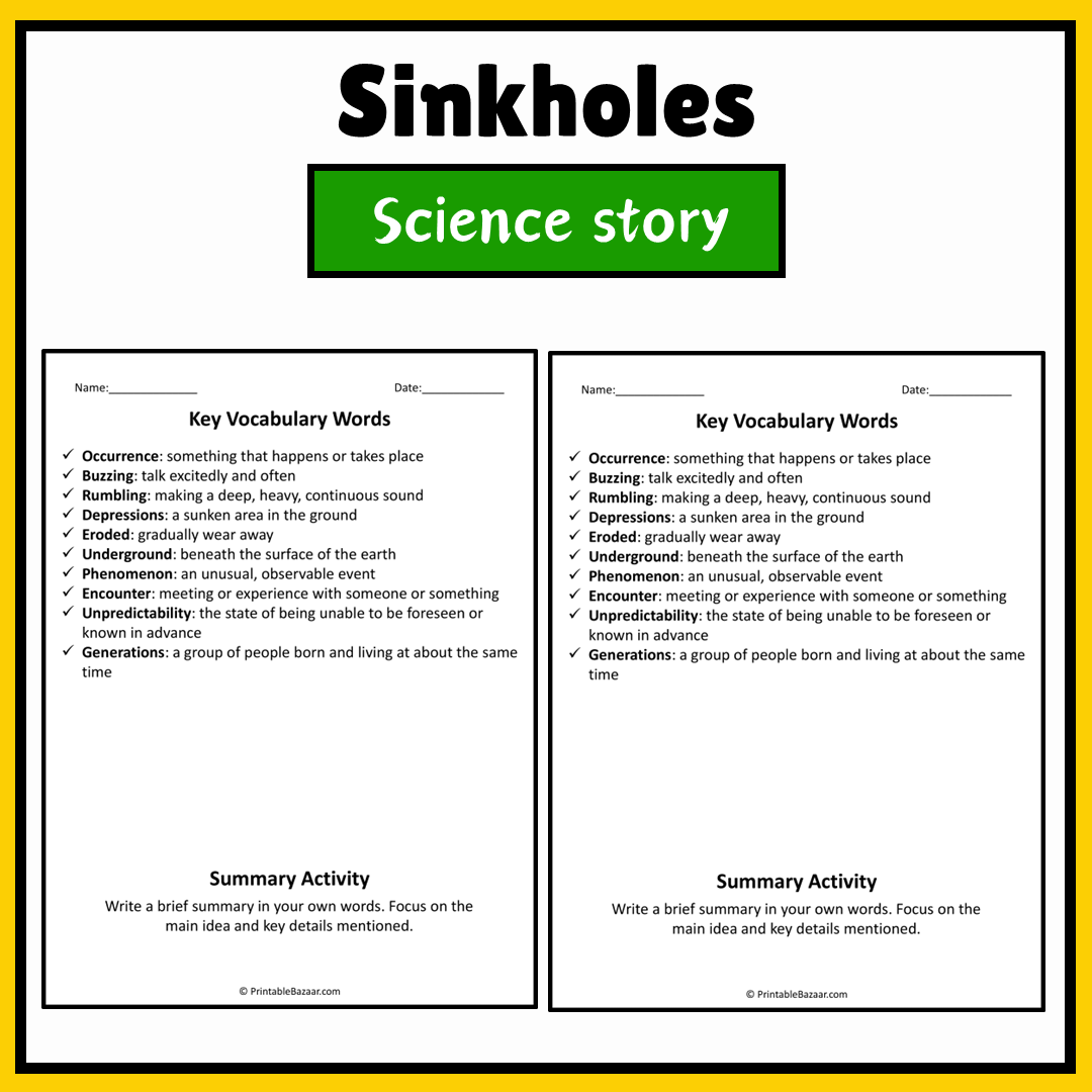 Sinkholes | Science Story Reading Comprehension Activity
