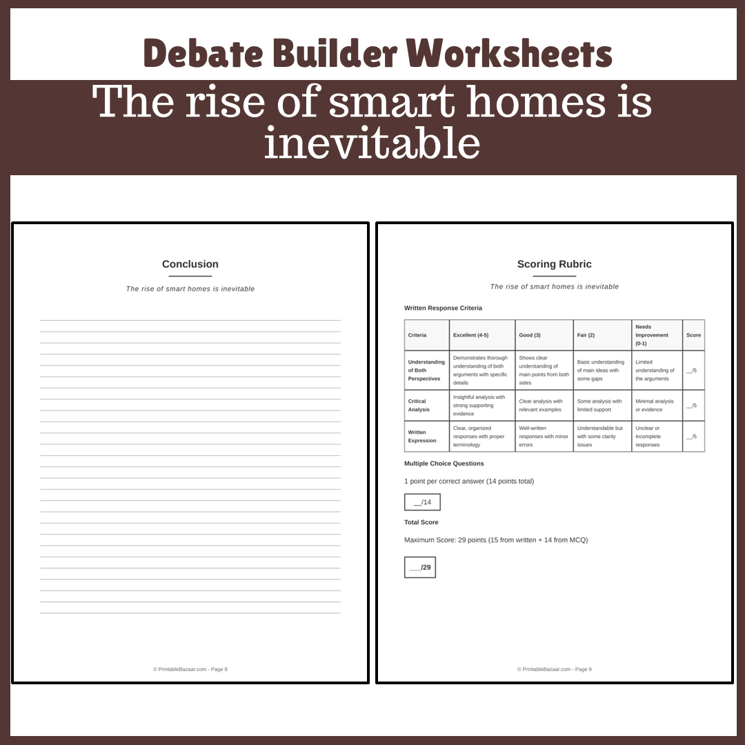 The rise of smart homes is inevitable | Favour and Against Worksheet Printable Activity