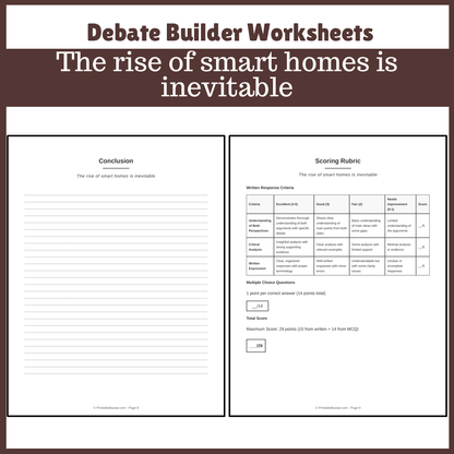 The rise of smart homes is inevitable | Favour and Against Worksheet Printable Activity