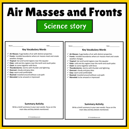 Air Masses and Fronts | Science Story Reading Comprehension Activity