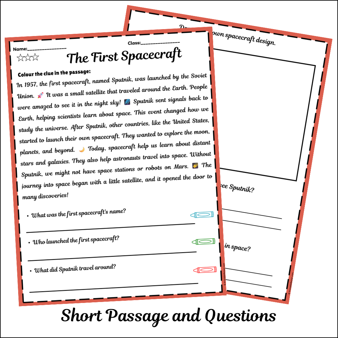 The First Spacecraft | Short Reading Comprehension Creative Worksheet